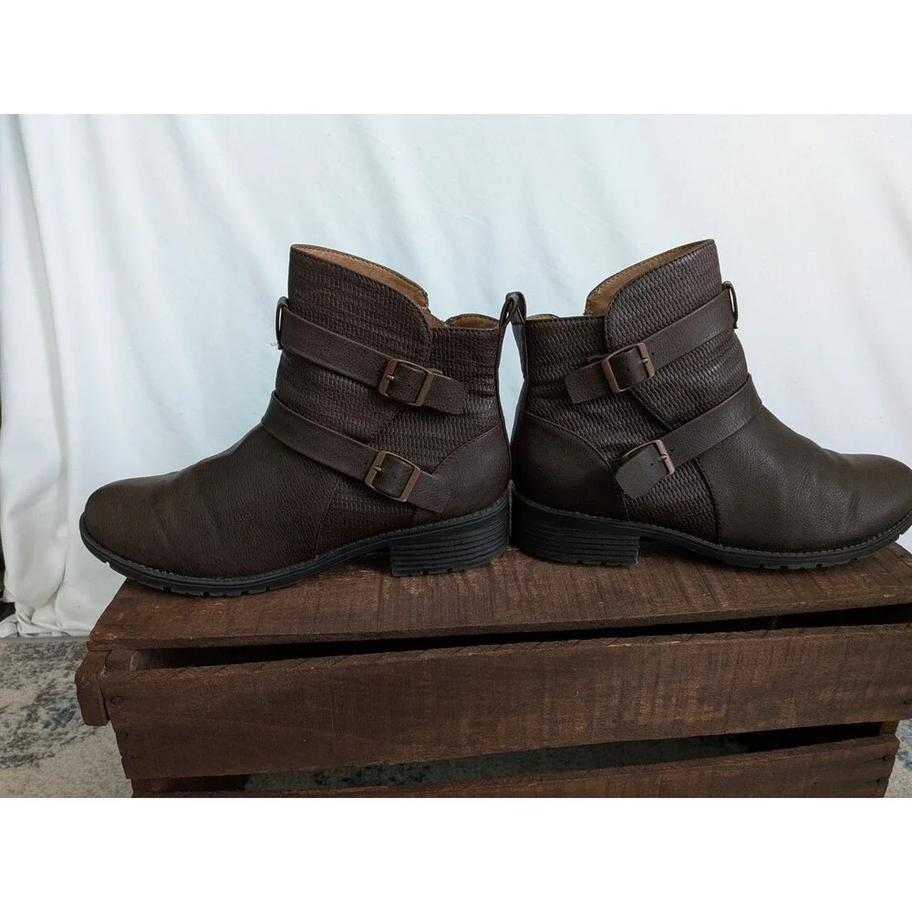 Croft and Barrow Ankle Boots Womens 10 Tower Brown Ortholite Inserts Buckles Zip